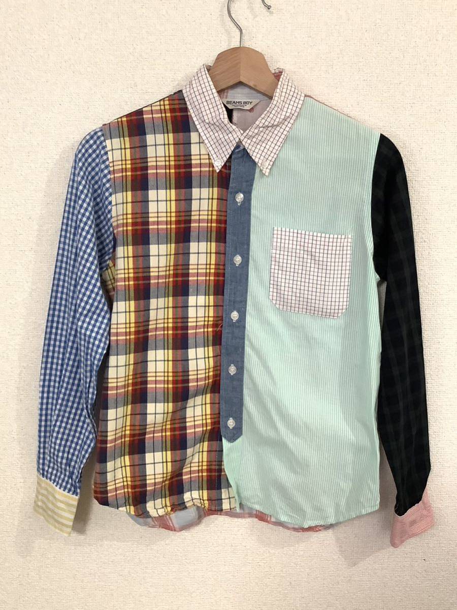 BEAMS BOY ボタンダウンシャツ クレイジーパターン マルチストライプ レディース アメカジ セレクト 古着拍卖