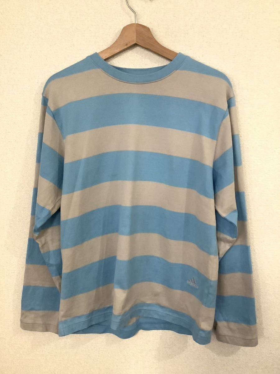adidas アディダス ボーダー ボーダーロンT 長袖Tシャツ スポーツウェア トレーニングウェア ブルー 古着拍卖