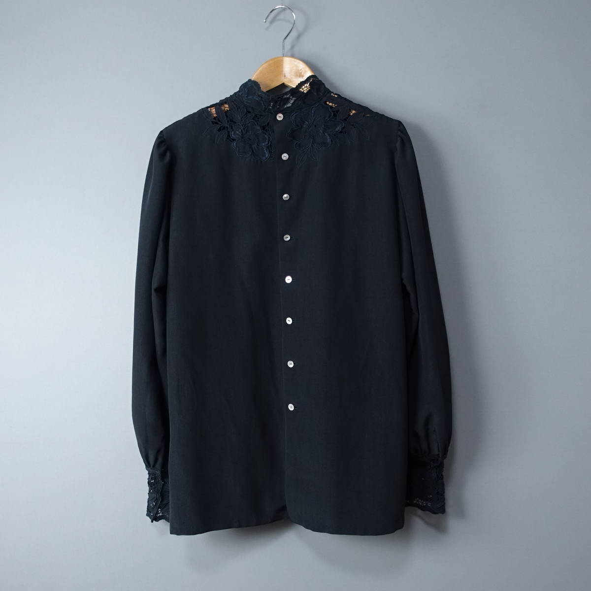 HANAE MORI/ハナエモリ/9/レースシャツ/ブラック/ブラック/レディース/ブラウス/長袖拍卖