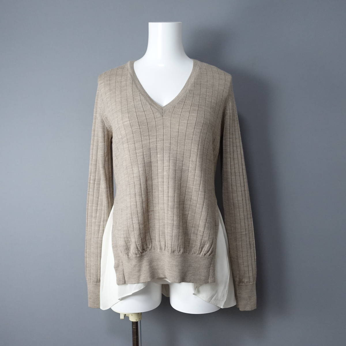 JOSEPH/ジョセフ/S/ウール100%/シルク100%/Vネックセーター/ベージュ/レディース/ニット/長袖/切り替え拍卖