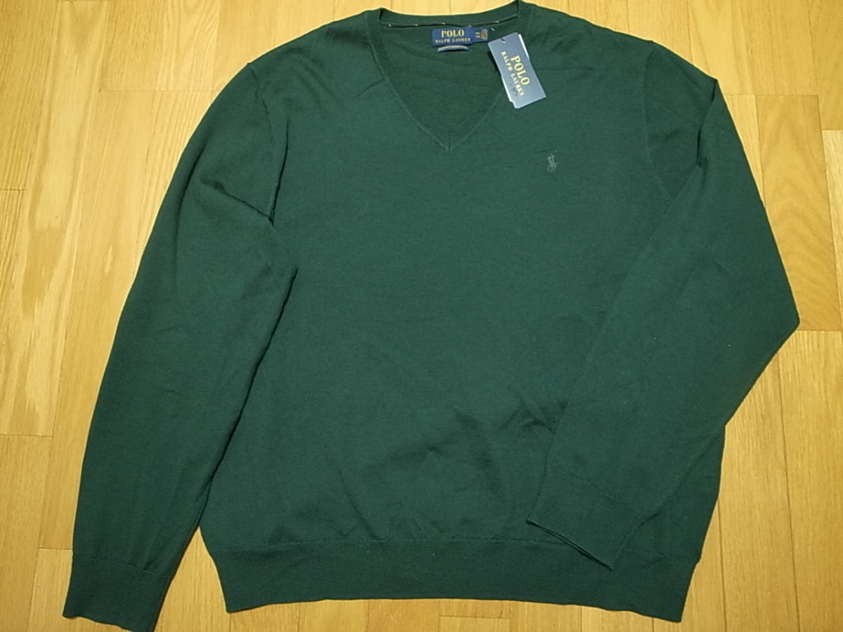 【送料無料 即決】POLO RALPH LAUREN WASHABLE MERINO WOOL V-NECK SWEATER 緑 グリーン サイズXXL 新品 メリノウール Vネック セーター拍卖
