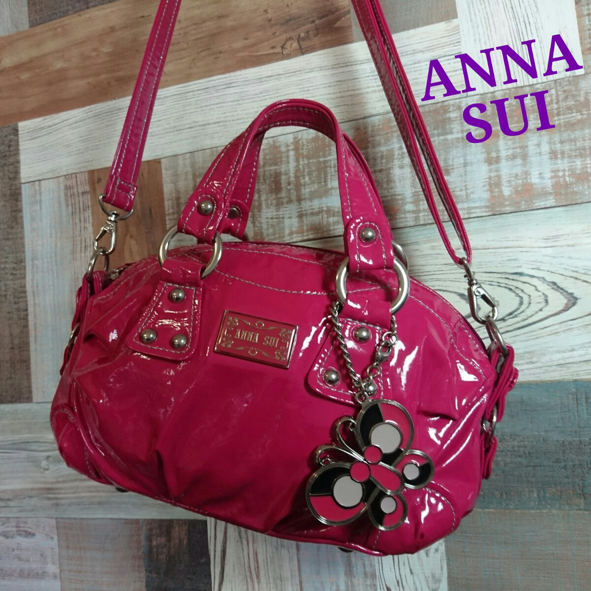【未使用新品】 ANNA SUI アナスイ エナメル 2Way バッグ 1 4ZB186 拍卖