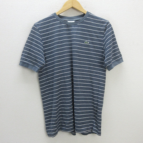 y■日本製■ラコステ/Lacoste マルチボーダー柄Tシャツ■灰【 4 】MENS/131【中古】拍卖