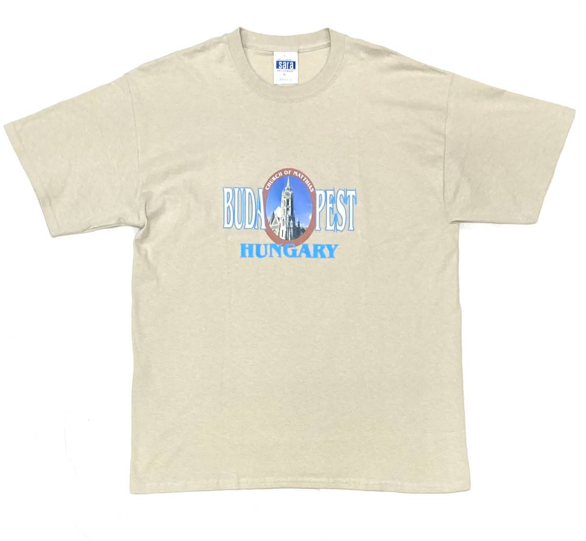 デッド 00s ハンガリー製 BUDAPEST HUNGARY Tシャツ スーベニア L ベージュ 地名 都市 ブダペスト拍卖