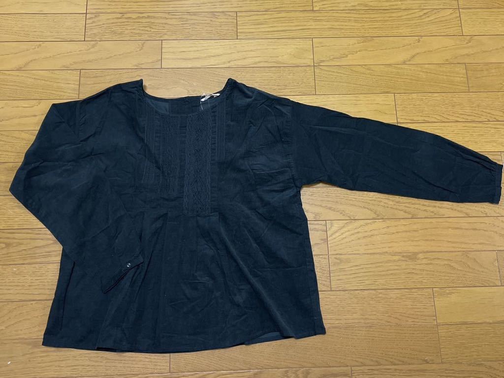 送料無料■タグ付■未使用 SM2 SamansaMos2 サマンサモスモス ブラック 長袖 コール天 レース貼り ブラウス プルオーバー サイズF拍卖