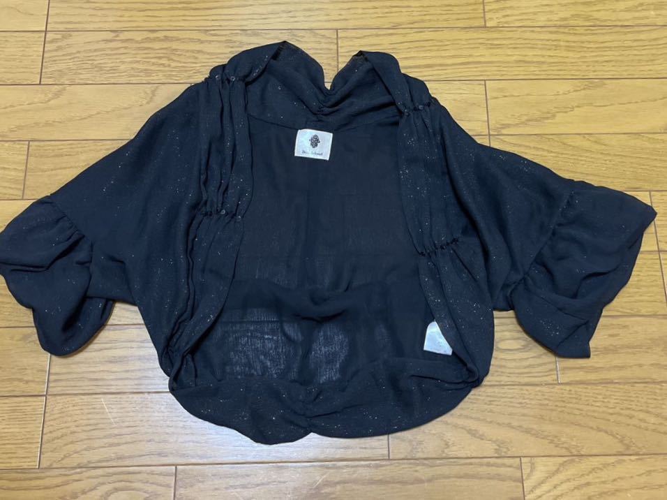 送料無料■Bou Jeloud ブージュルード ブラック ゴールド シフォン 半袖 ボリューム袖 ボレロ カーディガン サイズ38 M拍卖