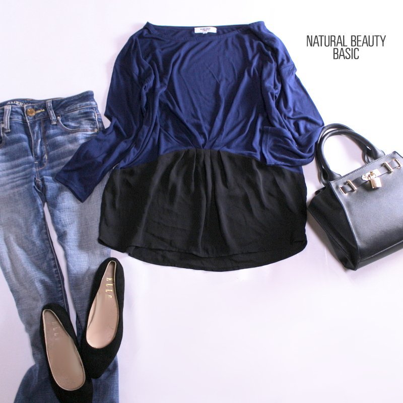 美品 ナチュラルビューティーベーシック 春 夏 2色着替 バイカラー シフォンカットソー ブラウス M ネイビー 紺 ブラック プルオーバー拍卖