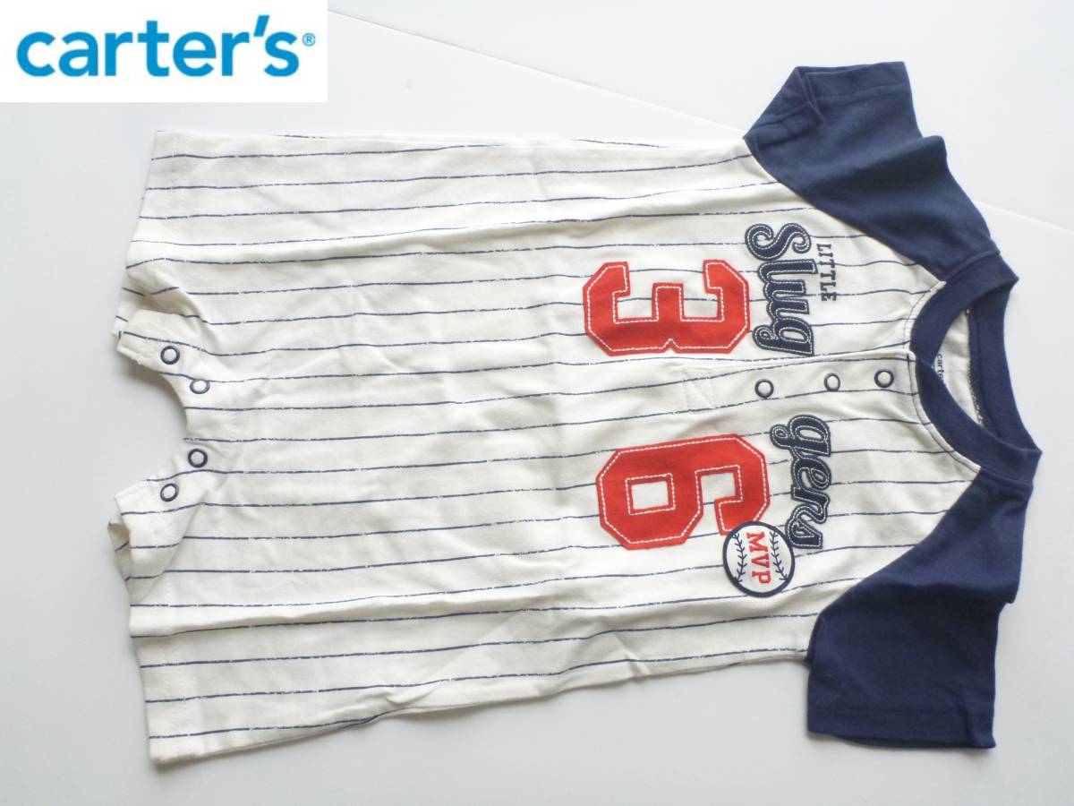 新品 carter's カーターズ ★野球好き 紺×白 半袖 ショートオール 12m 70-80拍卖