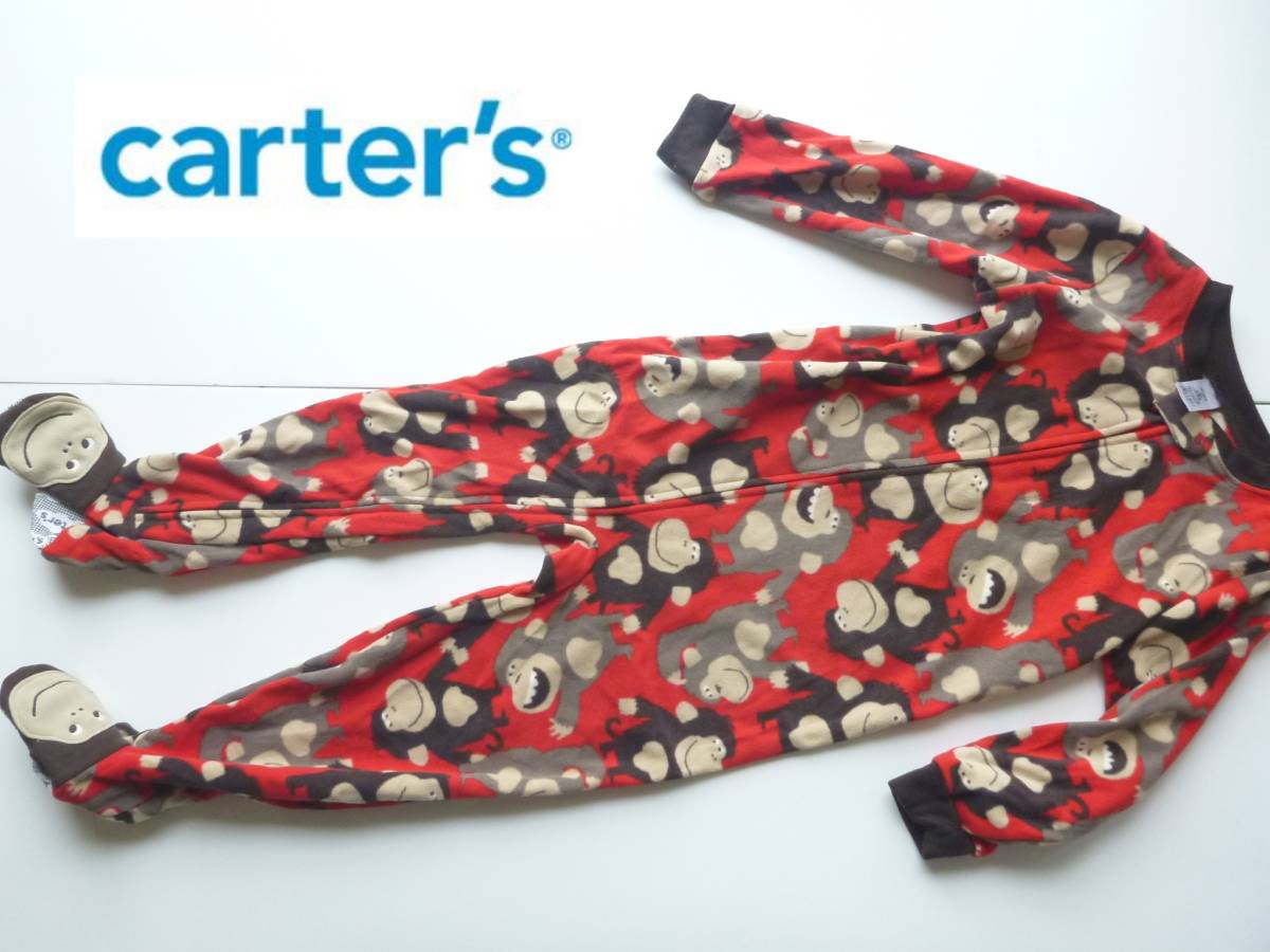 新品 carter's カーターズ ★ 赤 サル モンキー フリース 長袖 足までスッポリ パジャマ 4t 100拍卖