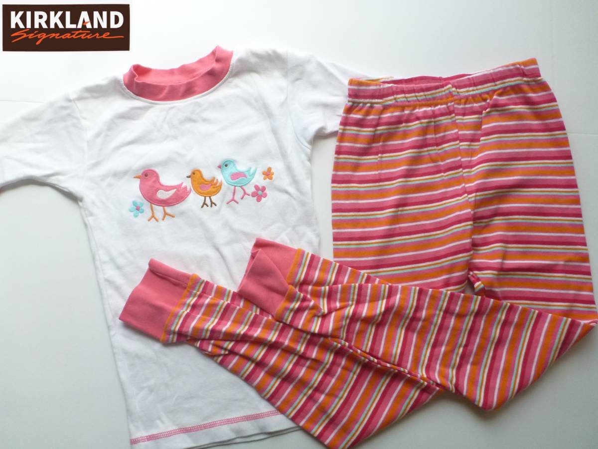 美品 KIRKLAND カークランド ★上質コットン100% ひよこ ピンク 半袖 パジャマ 上下セット 8 130拍卖