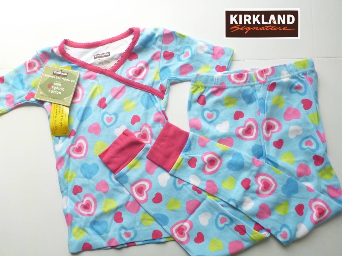 新品 KIRKLAND カークランド ★上質オーガニックコットン100% ハート ポップカラー 半袖 パジャマ 上下セット 125 120 130拍卖