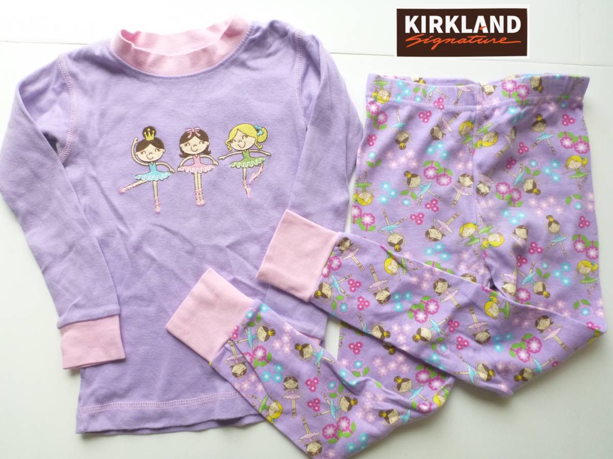 新品 KIRKLAND カークランド ★上質オーガニックコットン100 ラベンダー バレリーナ 刺繍 長袖 パジャマ 上下セット 5 110拍卖