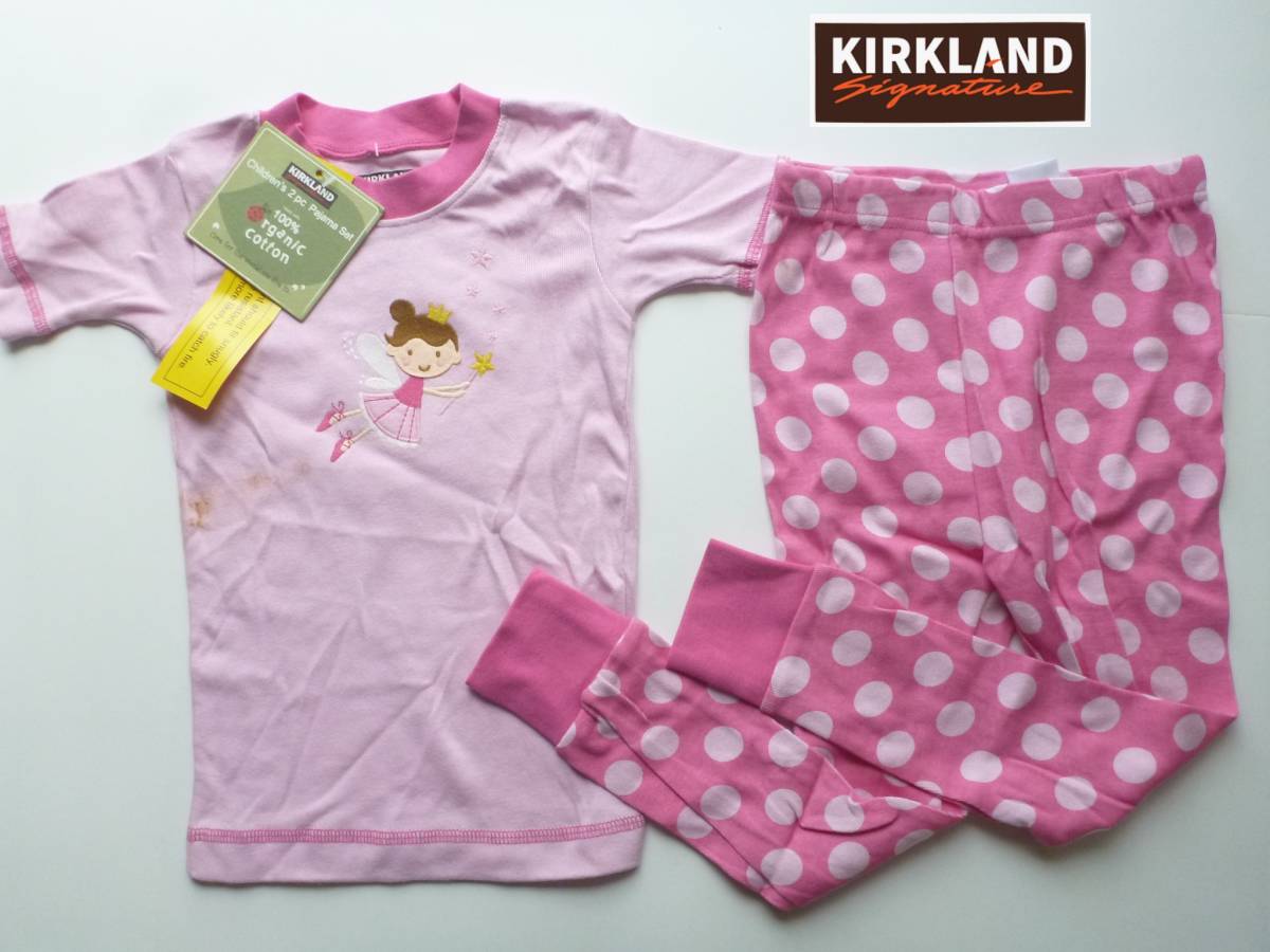 新品 KIRKLAND カークランド ★上質オーガニックコットン100 ピンク バレリーナ 刺繍 半袖 パジャマ 上下セット 5 110 訳あり拍卖