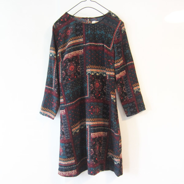 美品 アバクロ Abercrombie & Fitc 総柄 七分袖ワンピース 拍卖