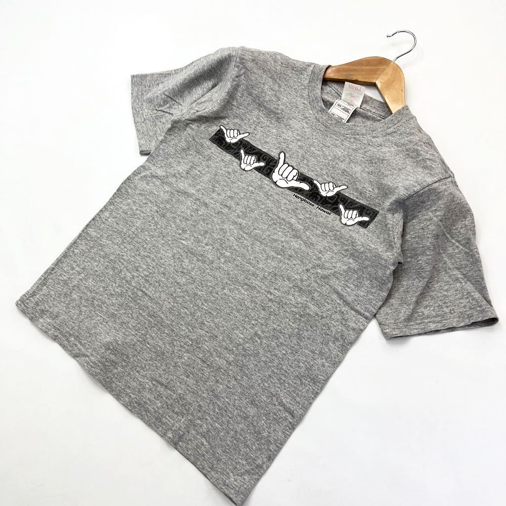 FRUIT OF THE LOOM ☆ ハングルーズ アロハ プリント 半袖 Tシャツ メンズ S相当 グレー アメカジ リゾート フルーツオブザルーム■S1618拍卖