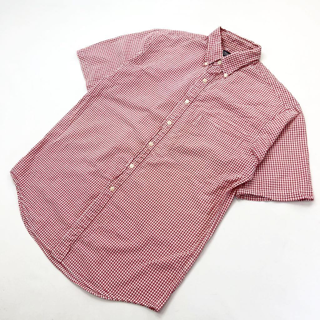 90s ☆ LANDS END ☆ 綺麗めカジュアル◎ 半袖 ギンガムチェック ボタンダウン シャツ レッド ホワイト M 古着MIX ランズエンド■BA216拍卖