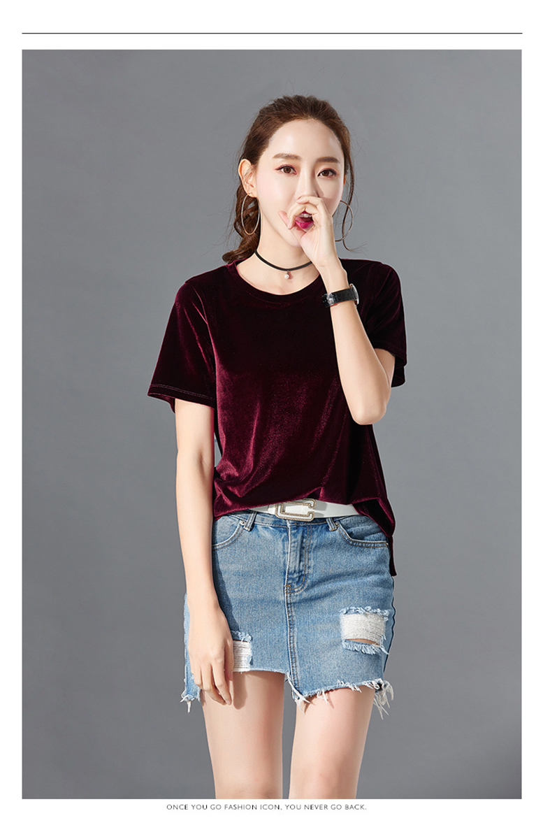 新品 レディース ベロア ベルベット Tシャツ カットソー クルーネック 半袖 トップス カジュアル 大人 可愛い Lサイズ拍卖