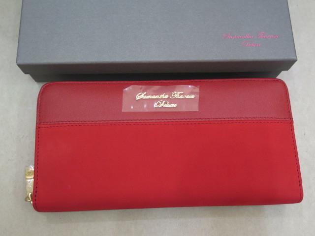 △サマンサタバサ 未使用 ラウンドファスナー長財布 レッド系拍卖