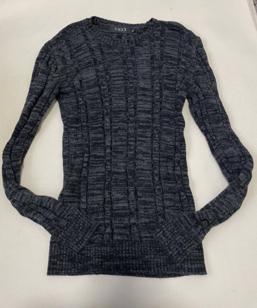 VICCI サイズ44 織り柄ニット 霜降りグレーブラック メンズ セーター拍卖