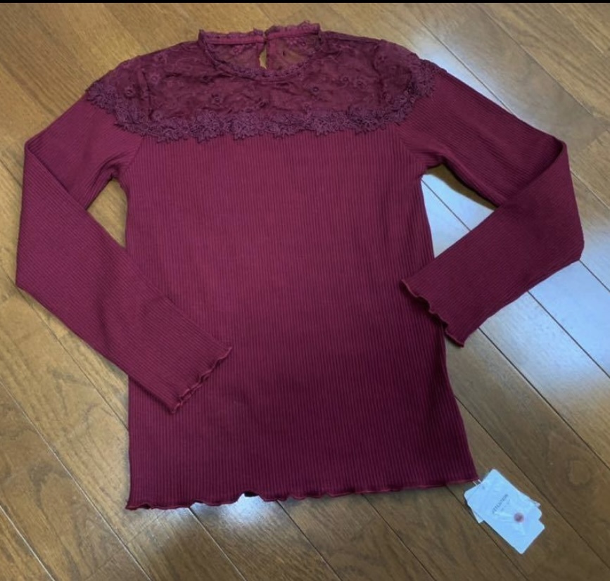 新品未使用 FUN ファン 赤 レッド F フリーサイズ レース透かしカットソー拍卖