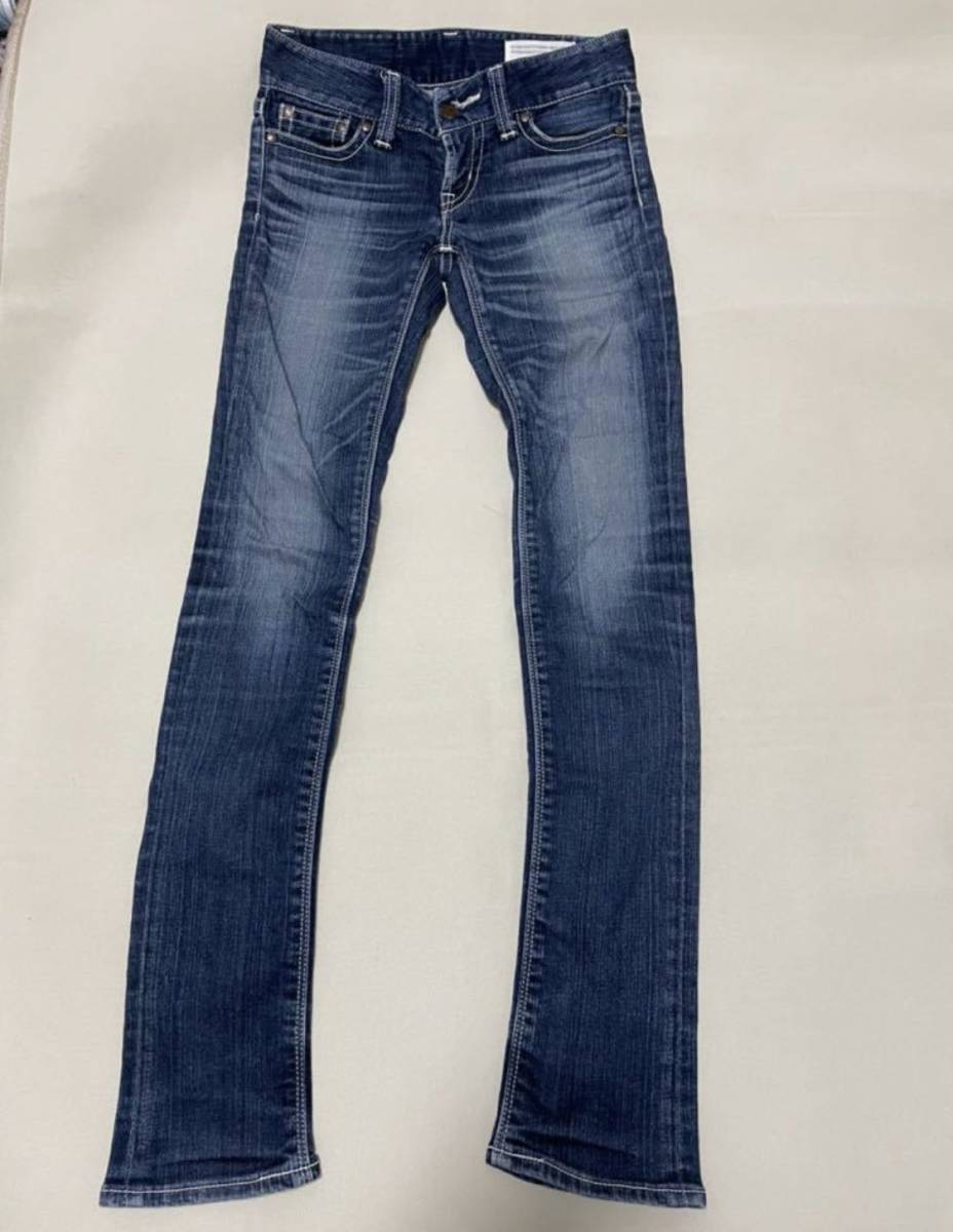 MOUSSY マウジー パウダーデニム 濃紺 ホワイトステッチ ストレッチ レディース 24 0104SC12-5040拍卖