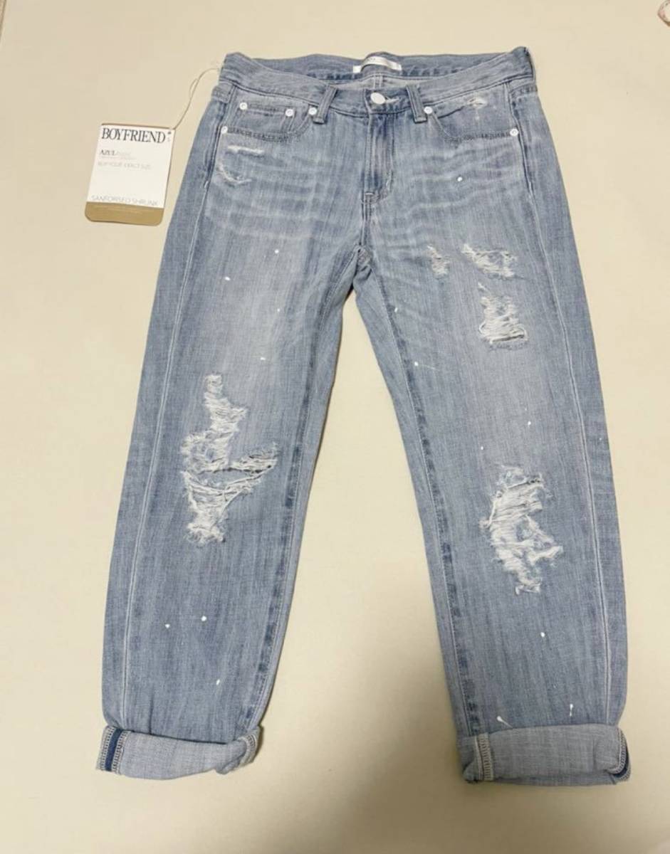新品!アズール azul ダメージ デニム ジーパン ブルー ボーイフレンドデニム クラッシュデニム 定価7190拍卖