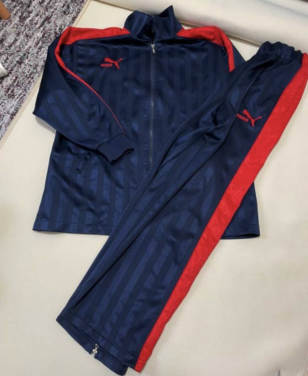 送料無料★PUMA プーマ★ジャージ上下★ジャケット パンツ 上下セット メンズ S-Mサイズ★紺 赤 パンツ表記M拍卖