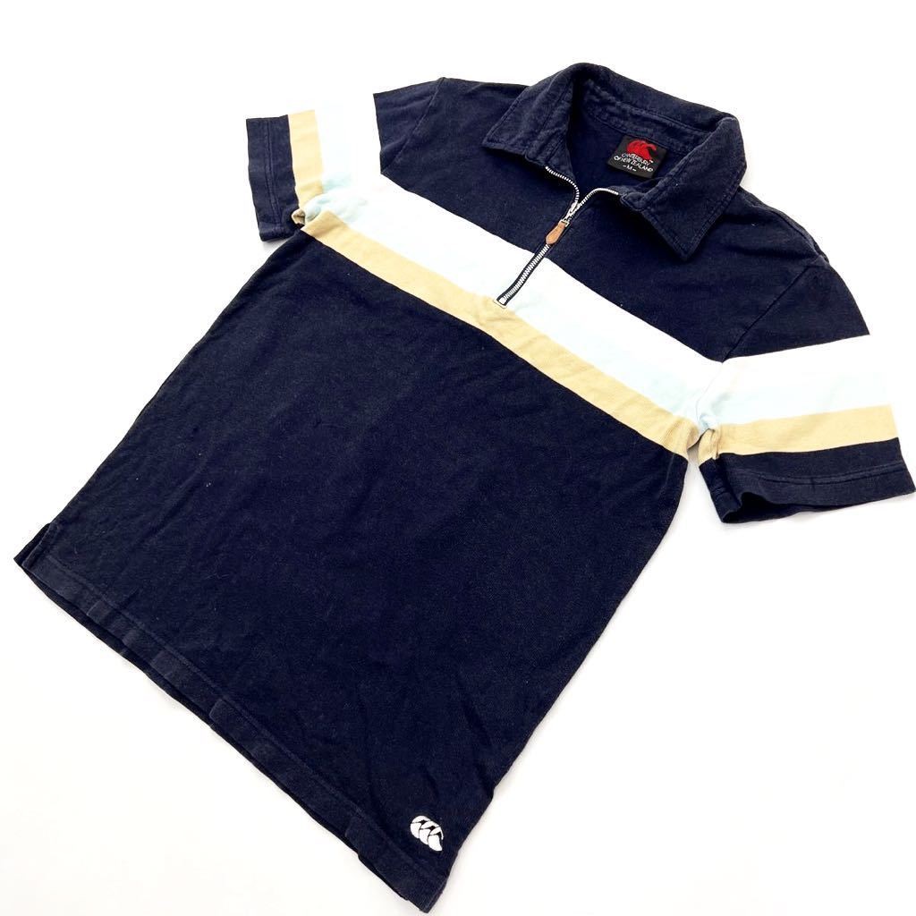 Canterbury ☆ 幅広いシーンで活躍◎ 半袖 ハーフジップ シャツ ラガーシャツ ネイビー M アメカジ 紳士 ストリート カンタベリー■C304拍卖