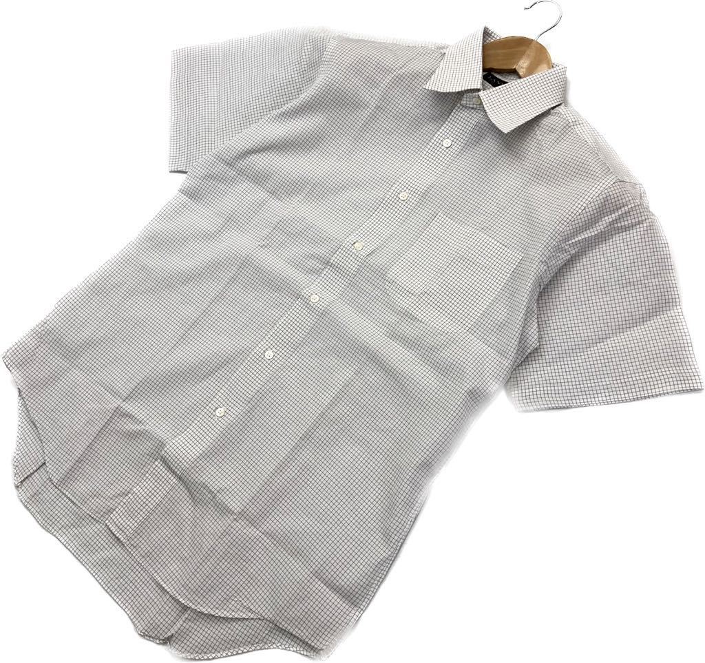 LANVIN ☆ 綺麗め紳士スタイル◎ 格子柄 半袖 シャツ Yシャツ ホワイト グレー 39 春夏 着回し◎ ビジネス カジュアル ランバン■S1548拍卖