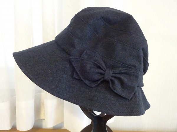 ∞イオン∞キッズ帽子 女の子 紺色帽子 クロッチェ サイズ54cm スタイル帽子 麻使用 キャップ 帽子 トップバリュー拍卖