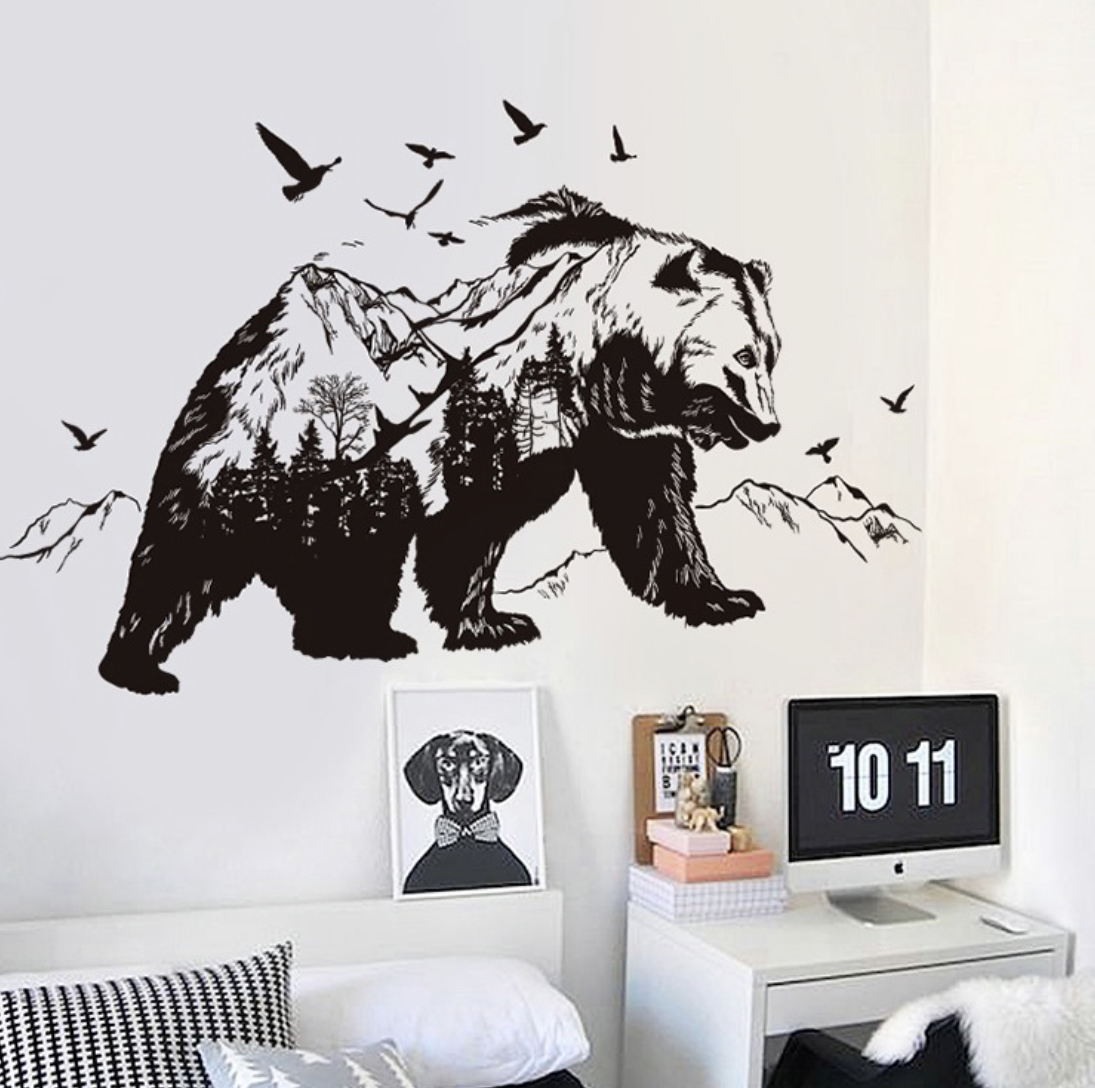 ウォールステッカー YB259 モノトーン熊 森 癒す DIY 壁紙 インテリアシート 剥がせるシール 送料無料拍卖