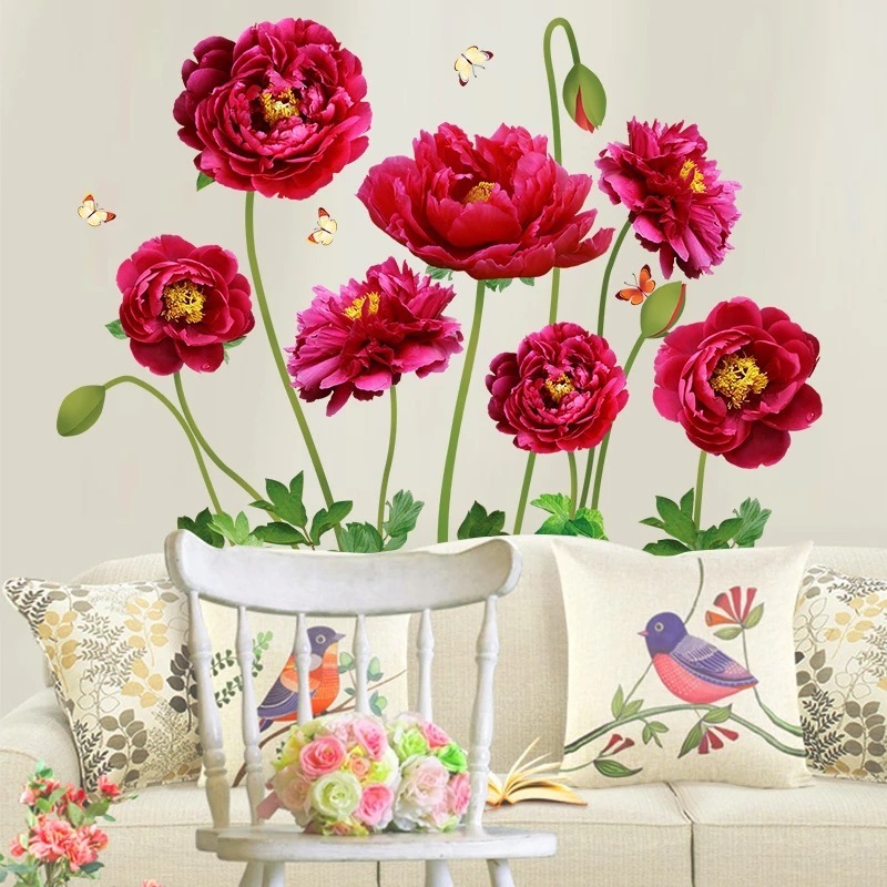 ウォールステッカー YB267 ガーデン レッド花 蝶 癒す DIY 壁紙 インテリアシート 剥がせるシール 送料無料拍卖