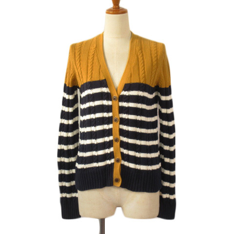 トミーヒルフィガー TOMMY HILFIGER カーディガン ニット ボーダー S/P 国内正規 マスタード 紺 ネイビー レディース拍卖