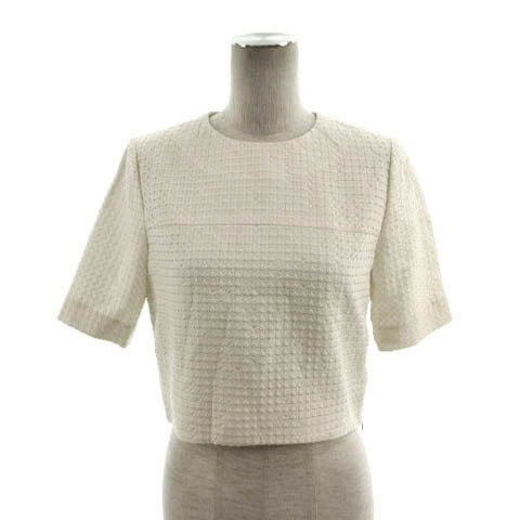 ドレスレイブ DRESSLAVE カットソー 丸首 五分袖 クロップド丈 半光沢 日本製 ドット 立体柄 コットン混 アイボリー 38 レディース拍卖