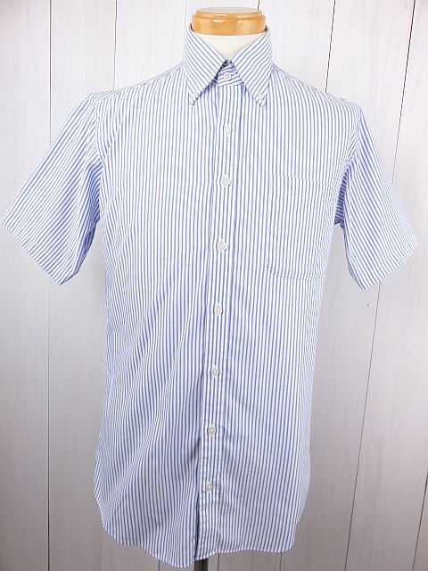 【送料無料】ORIHICA オリヒカ 半袖ドレスシャツ ボタンダウン ストライプ 白 水色 M(39)拍卖