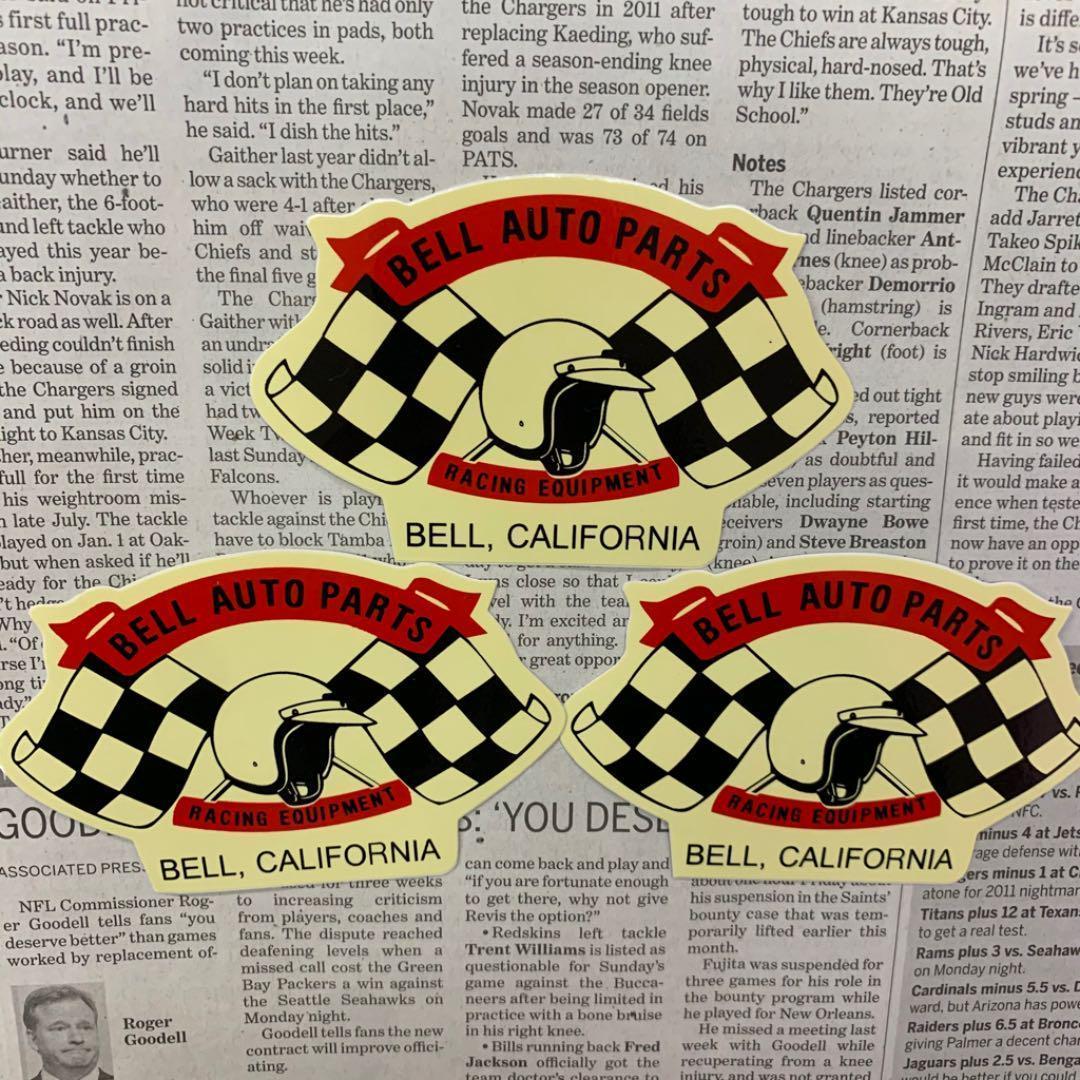 ステッカー3枚セット/ BELL FLAG ベル フラッグ シール ビニール USA ロゴ ドレスアップ 耐水 車 アドバタイジング カーアクセサリー拍卖