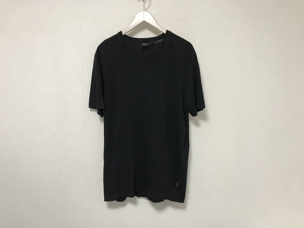 本物ヒューゴボスHUGOBOSSコットンVネック半袖Tシャツメンズアメカジサーフビジネススーツミリタリー黒ブラックL拍卖