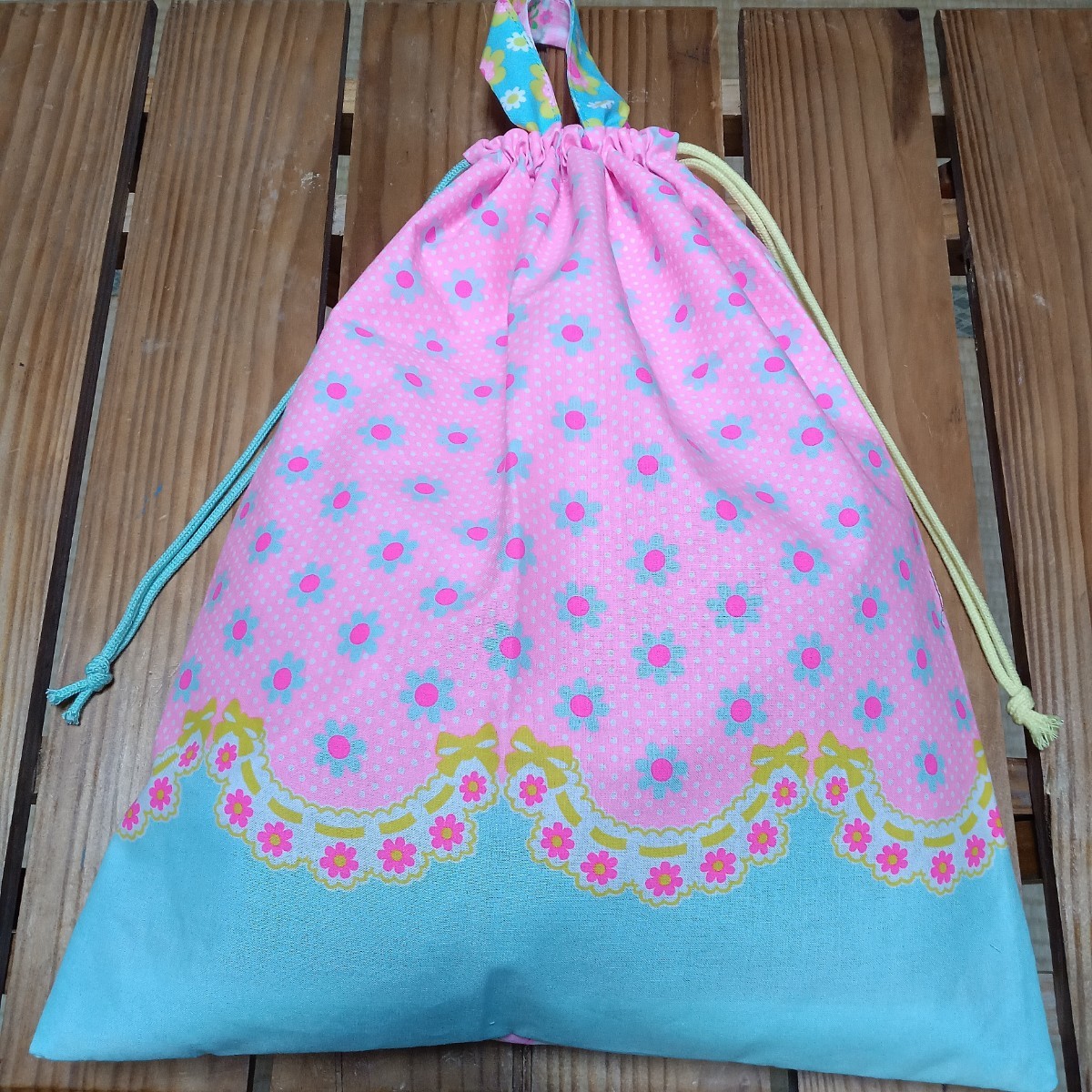 入園入学準備 ピンクス 花柄 水玉pinks 体育袋 お着替え袋 巾着袋 女の子 ハンドメイド 体操着入れ 体操服袋 体操着袋 体操服入れ拍卖