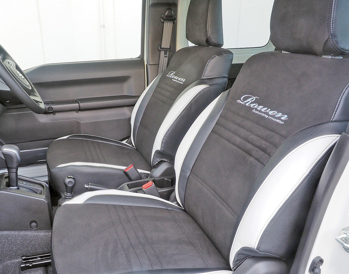 【M’s】JB64/JB74 ジムニー シエラ (2018.7-) ROWEN シートカバー (ホワイト×ブラック) スエード×PVCレザー ロエン 内装 1K002S00WB拍卖