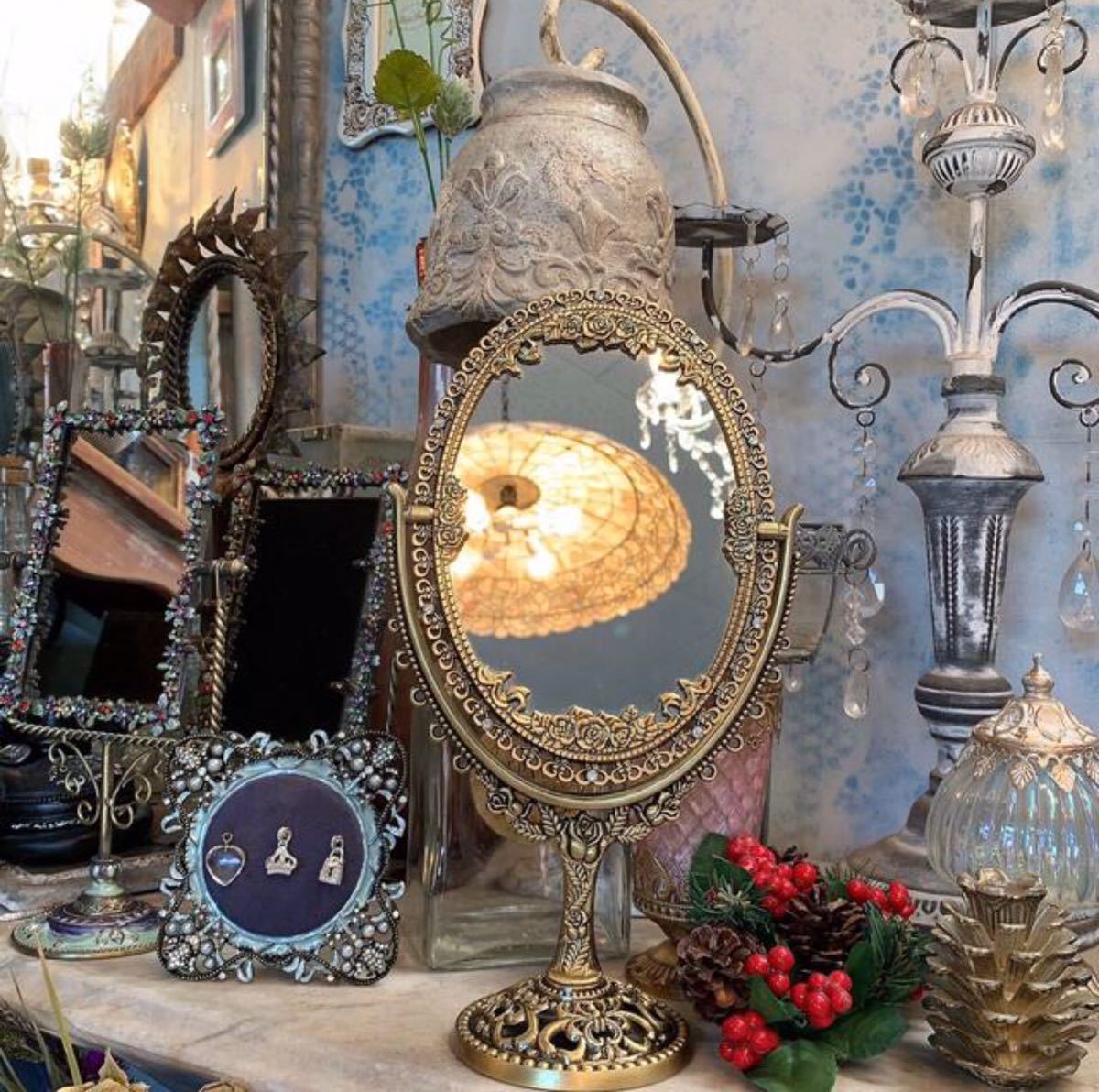 アンティークな部屋/ Double-sided mirror / Rose / エレガントなスタンドミラー #インテリア雑貨 #店舗什器 #スタンドミラー 拍卖