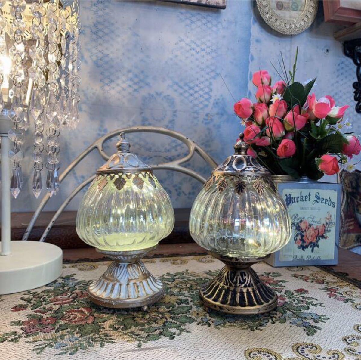 アンティークな部屋 / Elegant lamp/2個セット/No.3 LEDスタンドライト/ White gold #インテリア雑貨 #スタンドランプ #店舗什器 拍卖