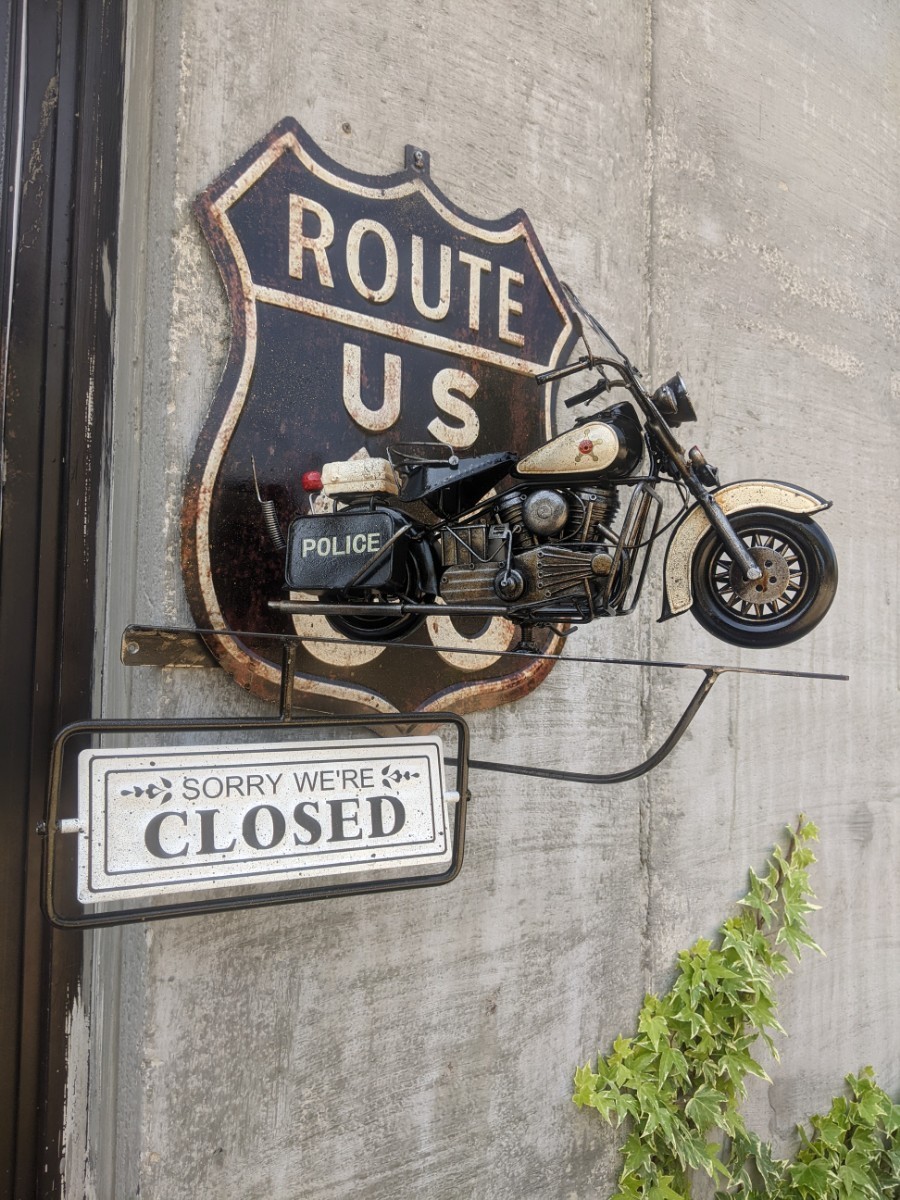 アメリカンバイク バイク屋 壁掛け看板 OPEN&CLOSED サインボード #ROUTE66 ブラケット #ハーレーダビッドソン 店舗什器 ガレージ雑貨 BASE拍卖