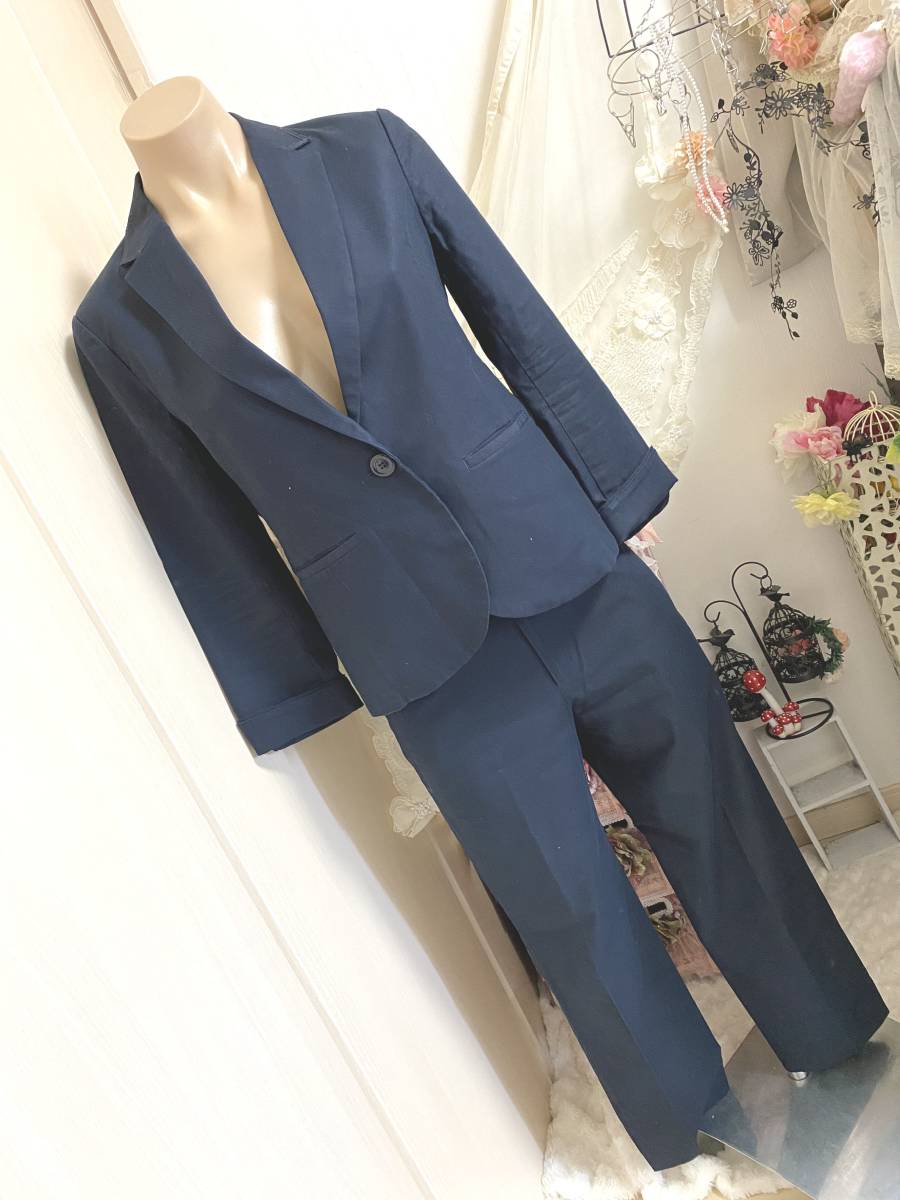 レディスジャケットM/パンツSサイズ:組曲◆オンワード樫山/ストレッチジャケット&パンツ/スーツ:濃紺ネイビー拍卖