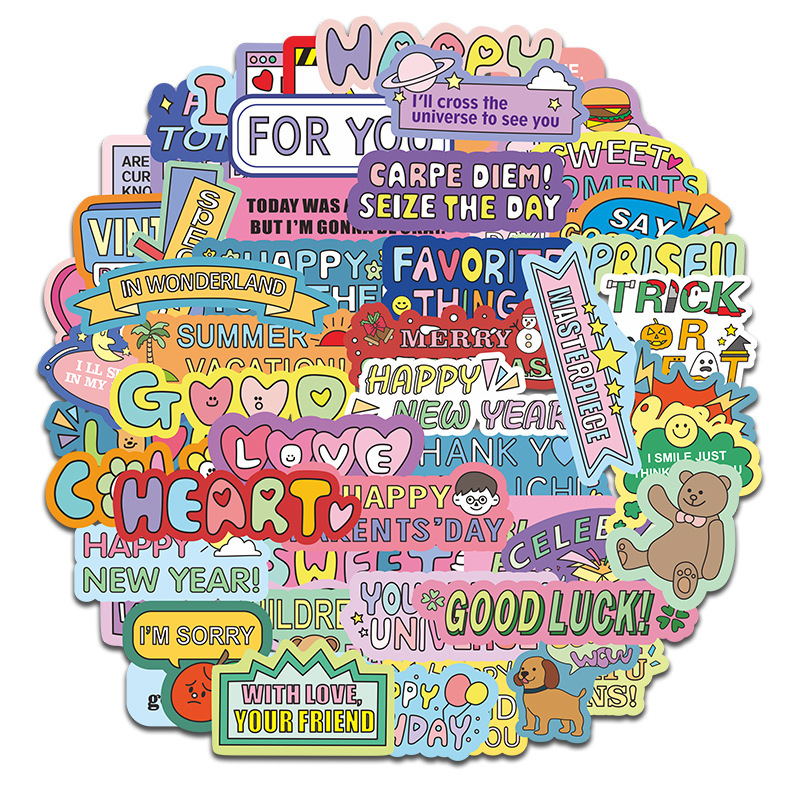 55枚 ステッカー 英語 吹き出し シャウト メッセージ 防水 耐水 シール 詰め合わせ 0013-4拍卖