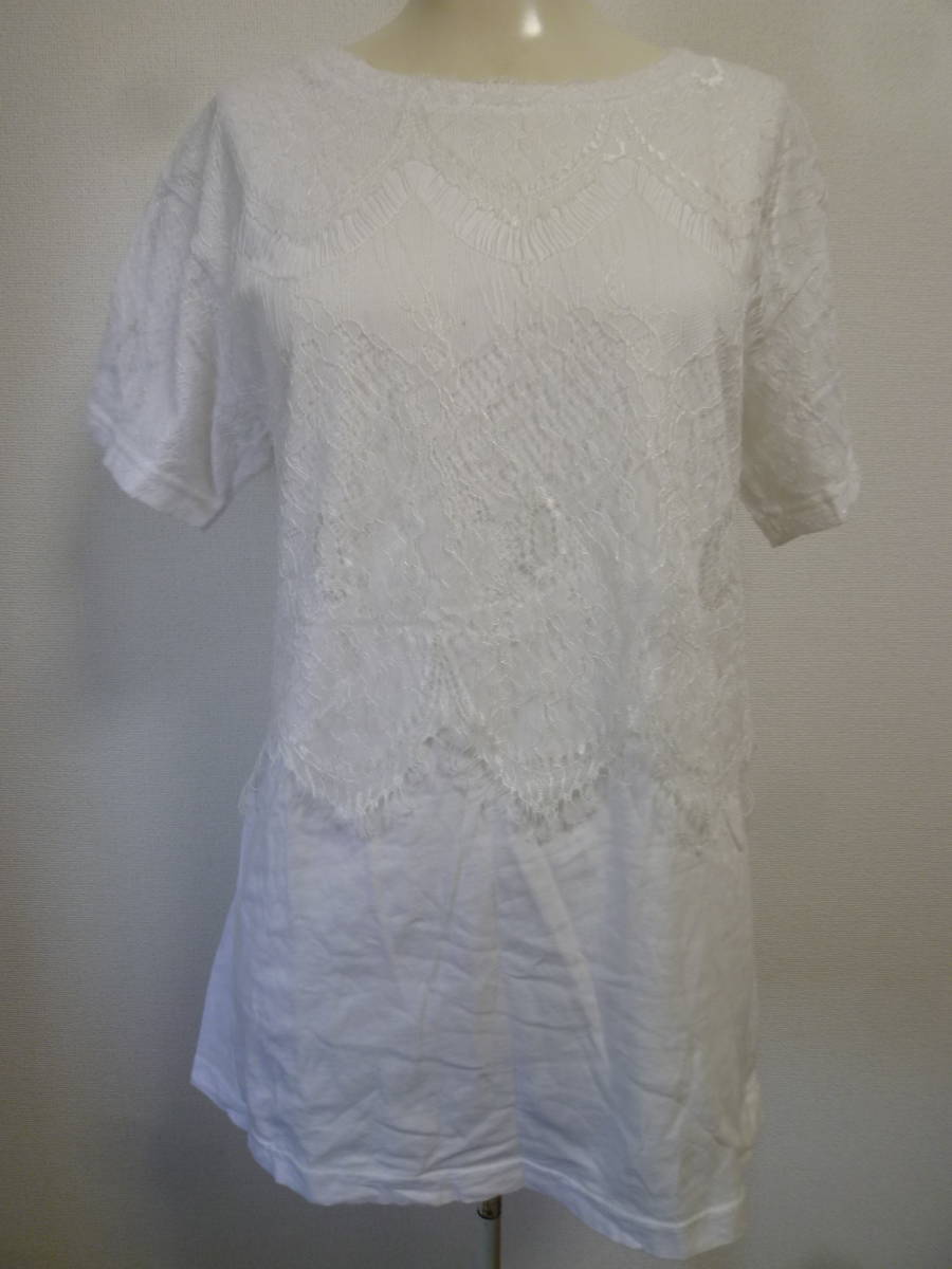 EMODA/エモダ♪白総レースデザインTシャツカットソーM/ホワイト半袖♪327拍卖