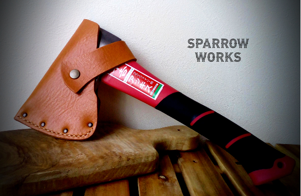 ★千吉アッキス グラスファイバー柄 薪割り 手斧 用キャメルブラウン レザーカバー★シース 鞘 アックス 革カバー アウトドア ハンドメイド拍卖