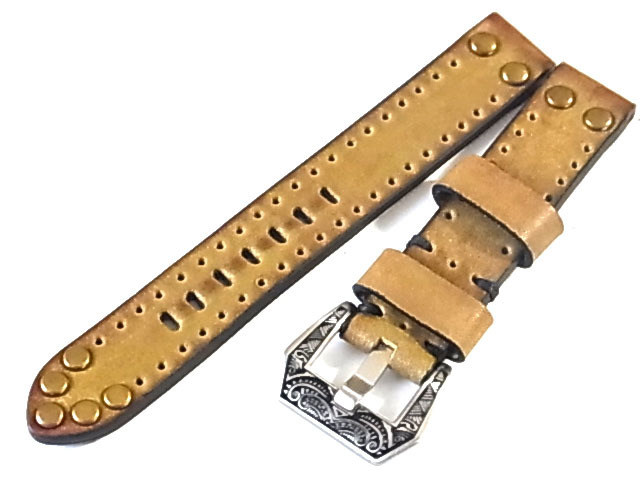 ビンテージ加工 彫刻バックル 真鍮鋲打 草食系 18mm 37BLASS39拍卖