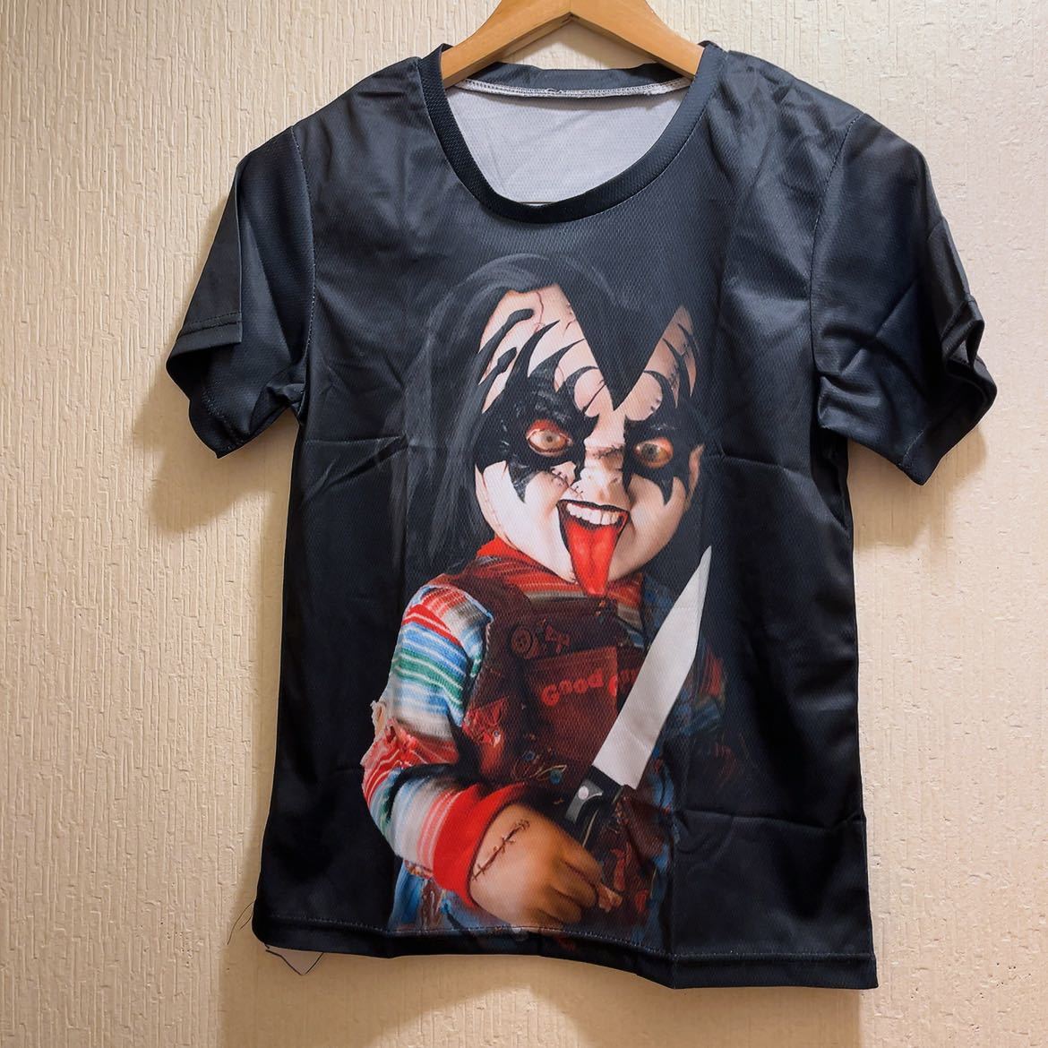 新品★ブラック★チャイルドプレイ★チャッキーKiss風Tシャツ★ユニセックス★M拍卖