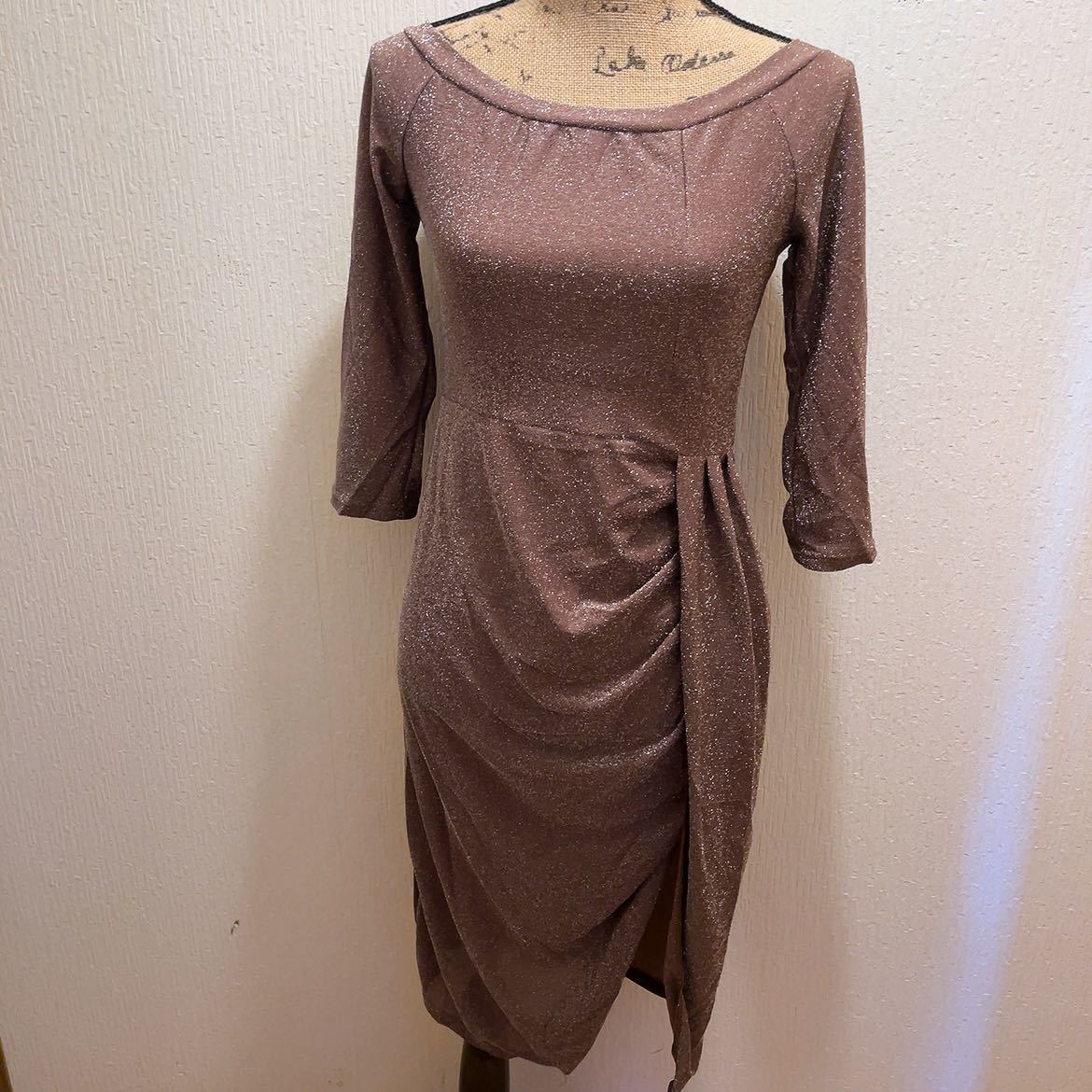 新品★ブラウンラメ入スリットワンピース★キャバ&水商売衣装★ドレス★L拍卖