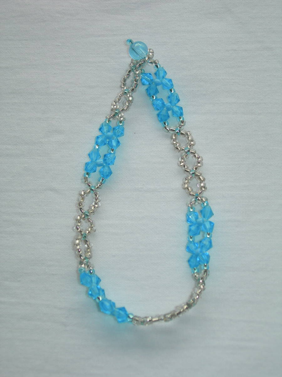 ビーズ ブレスレット(水色&シルバー) ハンドメイド 新品拍卖